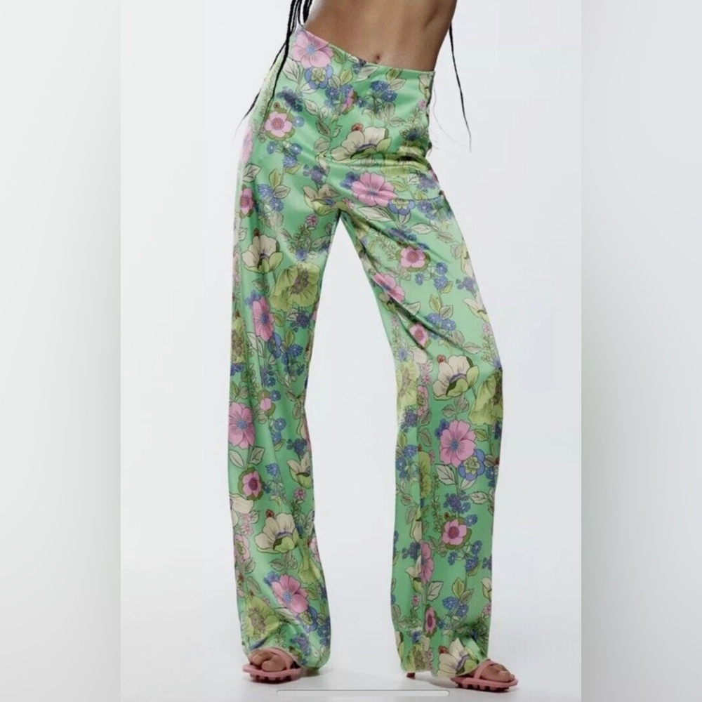 NWOT Zara Green Satin Pants